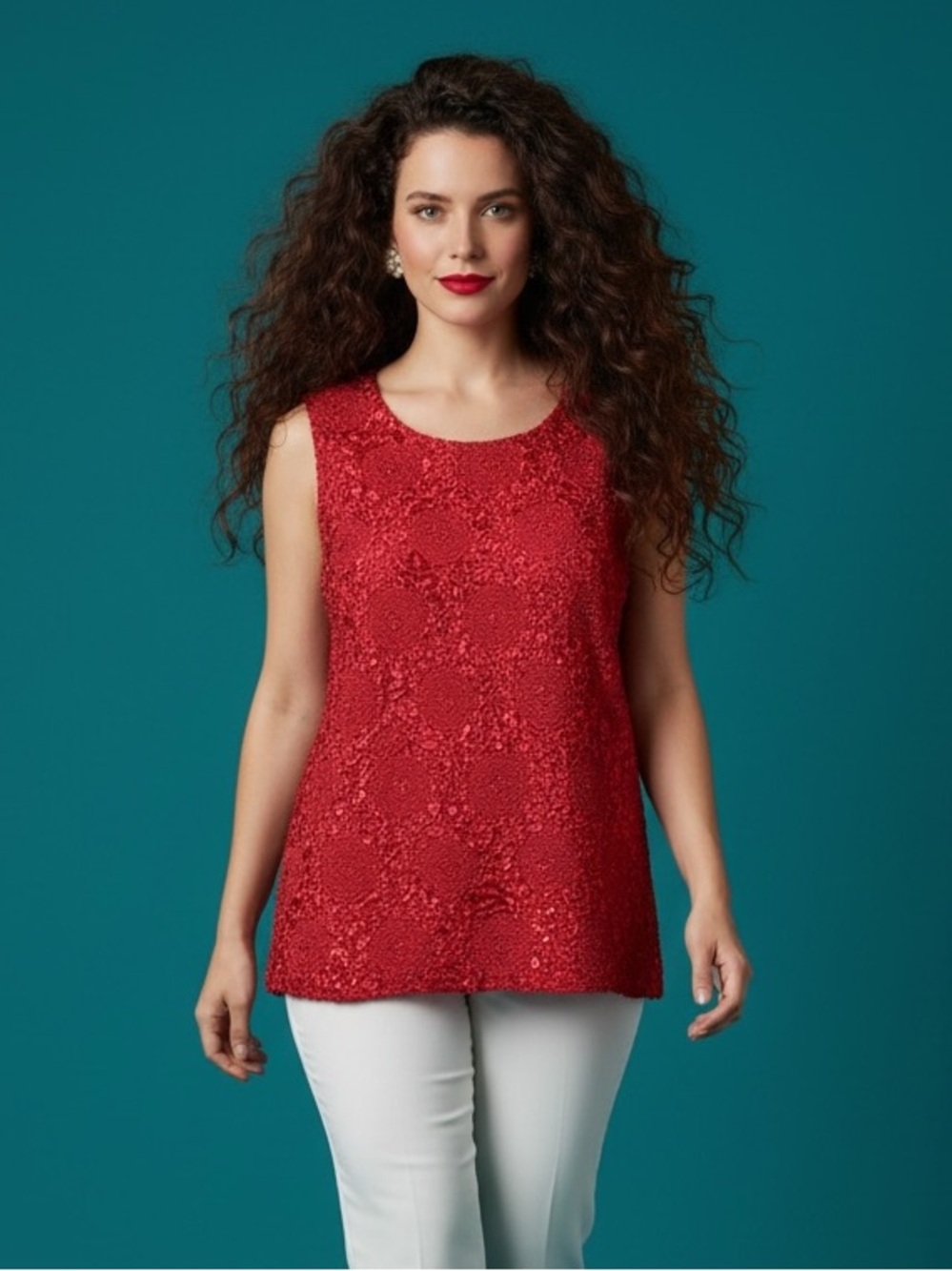 Anne Carson Crinkled Top Red Size 1X